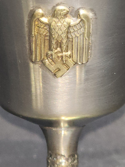 Title: Set of 4 German Third Reich Goblets -Allgemeine SS/ Eagle Brass Iconography, 5x2.75 inches, Tulip Style Design