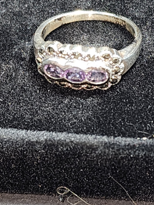 Amethyst and marcasite sterling  ring  german import 1980. size 8, David's Antiques and Oddities