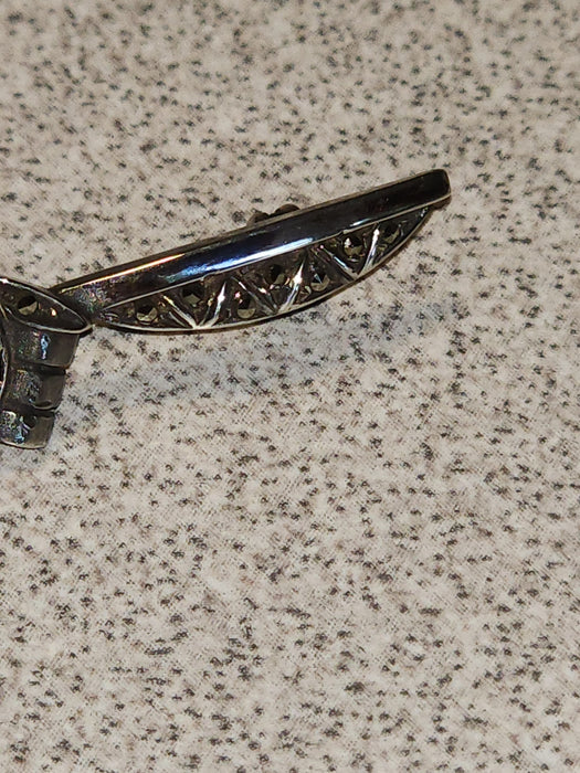 Title: Elegant Garnet and Marcasite Sterling Silver Bar Pin - German Import (1980)