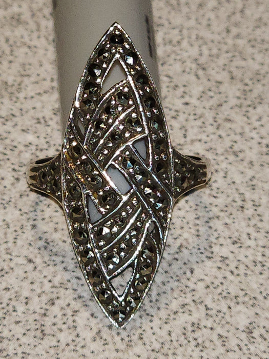 marcasite set in sterling silver ellipse form size 7 imported from germany in 1980, David's Antiques and Oddities