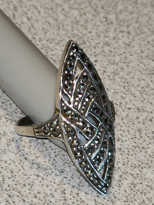 marcasite set in sterling silver ellipse form size 7 imported from germany in 1980, David's Antiques and Oddities