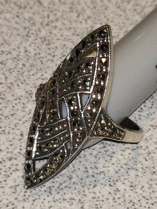 marcasite set in sterling silver ellipse form size 7 imported from germany in 1980, David's Antiques and Oddities