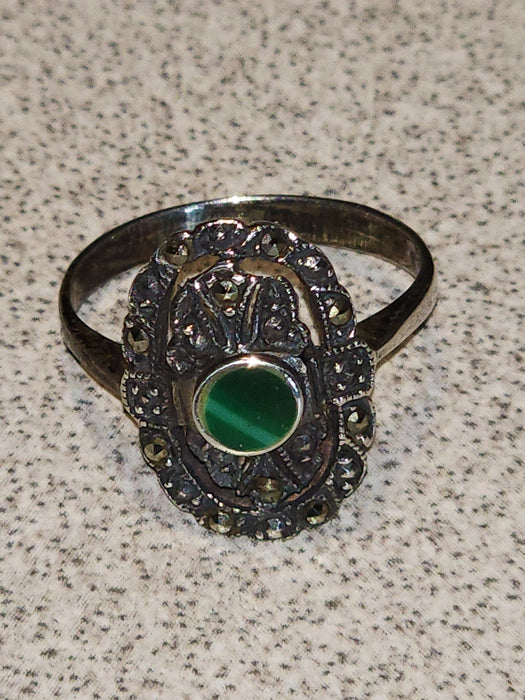 marcasite and green onyx set in sterling silver size 7.75 imported from germany in 1980, David's Antiques and Oddities