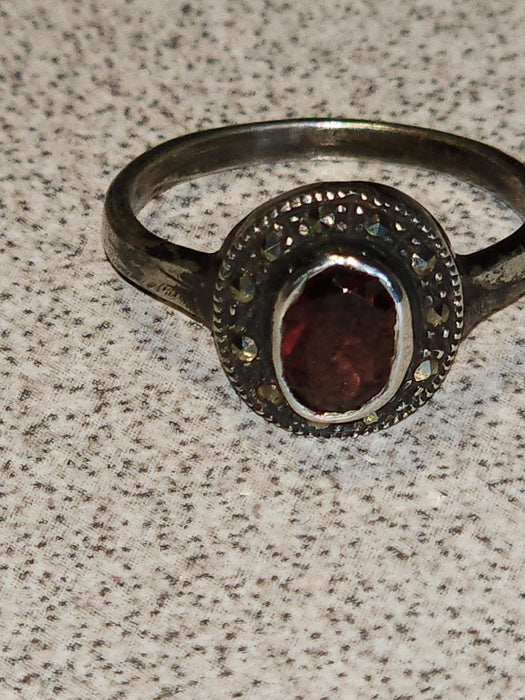 Marcasite and garnet set in sterling silver size 8 imported from germany in 1980, David's Antiques and Oddities