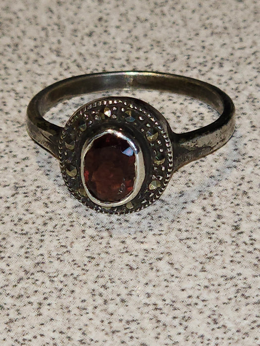 Marcasite and garnet set in sterling silver size 8 imported from germany in 1980, David's Antiques and Oddities