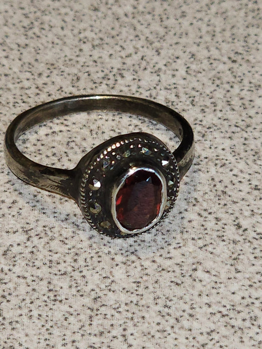 Marcasite and garnet set in sterling silver size 8 imported from germany in 1980, David's Antiques and Oddities