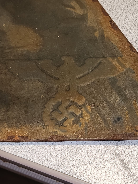 Title: German "Achtung" Enamel Warning Sign with Embossed Eagle and Swastika, Circa WWII Era, David's Antiques and Oddities