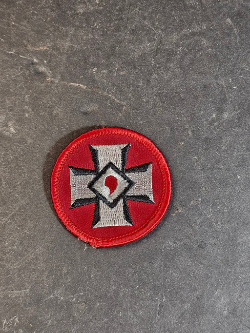 ku Klux Klan Sleeve patch cross with flame 2" diameter Red with white cross, David's Antiques and Oddities