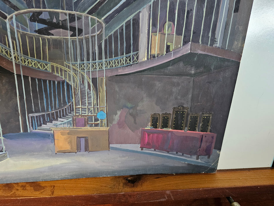 Vintage gouache painting Theater stage German Third Reich prison court design