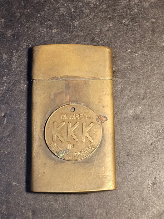 KKK membership badge on  bussiness card holder 2x4, bussiness card holder, Business Card Stands, David's Antiques and Oddities