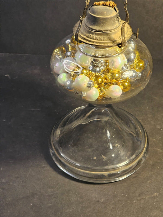 Kerosene lamp as found/ globe pearl edge snowflake design/small interior ding, Antiques, David's Antiques and Oddities