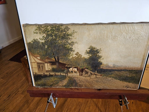 Title: 19th Century Bucolic Landscape Oil Painting by Ludwig Fuger unframed, Antiques, David's Antiques and Oddities