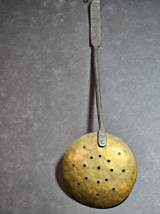 Forged steel and brass strainer by craftsman in the 1970s w/ makers mark. 15", Antiques, David's Antiques and Oddities