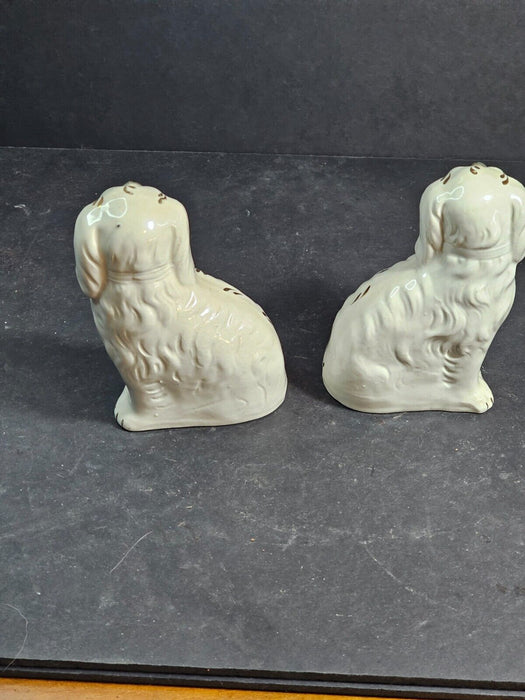 Staffordshire Dogs 6" high marked original white with gold flakes /perfect, Antiques, David's Antiques and Oddities