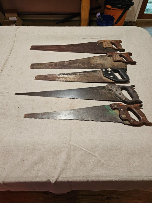 Old school hand saws total of 5 various ages/ great primitive look/, Antiques, David's Antiques and Oddities