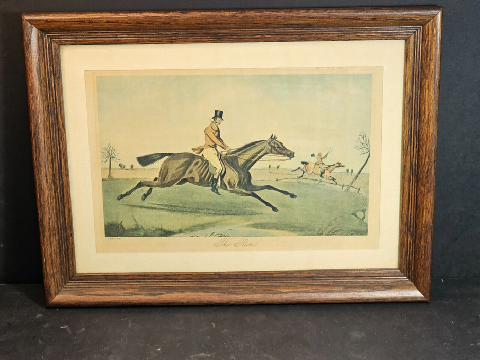 Hunt print H Alken 12 x16 with oak frame The Run. soft tones, Antiques, David's Antiques and Oddities