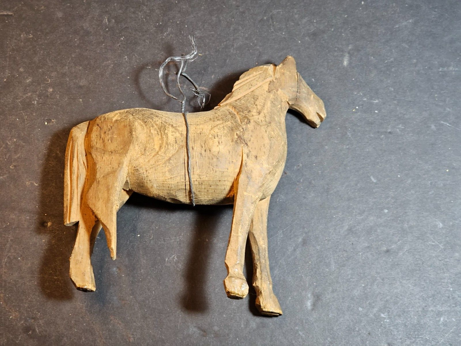 Super Primitive hand carved horse christmas ornament or toy early 1900s 1 broken, Antiques, David's Antiques and Oddities