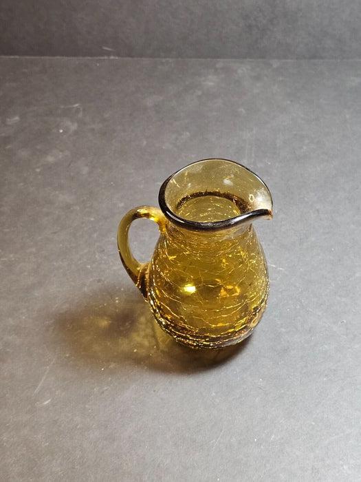 Mid Century Modern Amber Crackle Glass Amber Pitcher 4x3 with Applied Handle an, Antiques, David's Antiques and Oddities