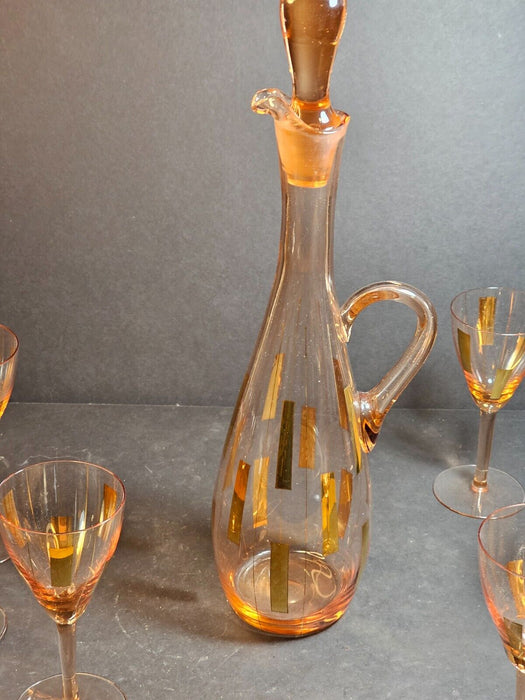 Mid Century Modern 15' Blown Decanter with Polished Pontil and 6 / 6 inch Goblet, Antiques, David's Antiques and Oddities