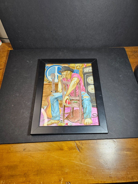 Prison art from 2010 RockaBilly 11"x14" with frame, colored pencil by McCray, Antiques, David's Antiques and Oddities