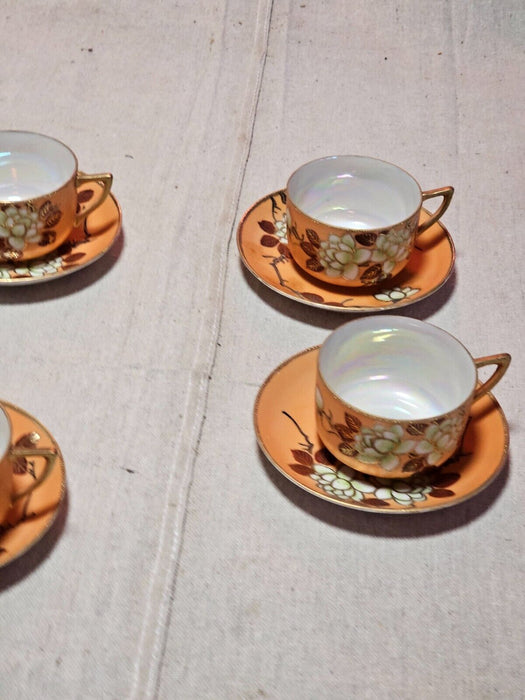 Orange tea set post war RS Japan 4 cups4 saucers 4plates cream and sugar tea pot