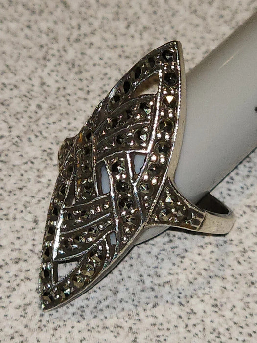 Vintage Ellipse Marcasite Sterling Silver Ring, Size 7, Antiques, David's Antiques and Oddities