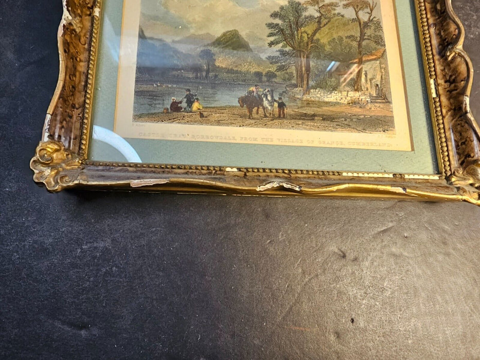 3 /T. Allom Hand Colored Lithographs/  7x9 frames have some damage see pics, Antiques, David's Antiques and Oddities