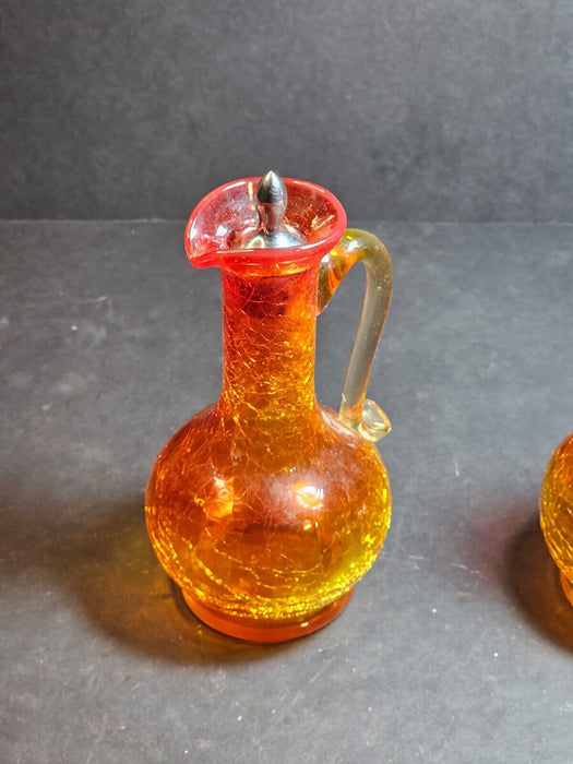 MCM Crackel Cruet Set. Bold Orange Color, Antiques, David's Antiques and Oddities