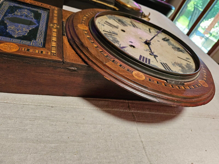 Awesome inlaid clock/28x10 /pendulum and key/front glass gone/superior clock co., Antiques, David's Antiques and Oddities