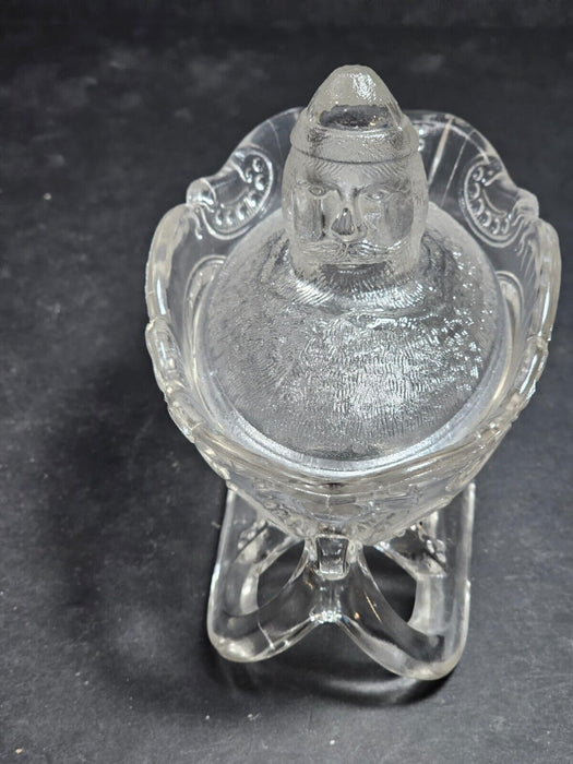 Glass santa on a sled candy dish. 1930s/40s perfect, 5"x6", Antiques, David's Antiques and Oddities