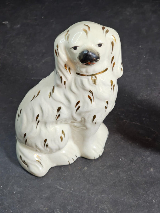 Staffordshire Dogs 6" high marked original white with gold flakes /perfect, Antiques, David's Antiques and Oddities