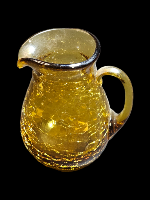 Mid Century Modern Amber Crackle Glass Amber Pitcher 4x3 with Applied Handle an, Antiques, David's Antiques and Oddities