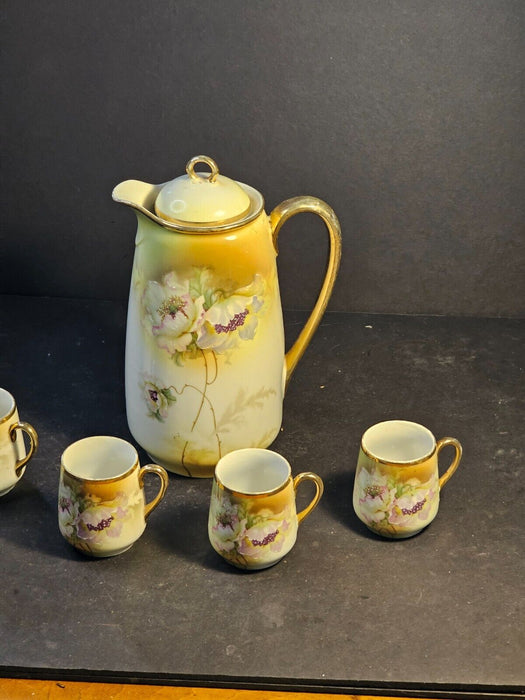 Otto Grunert German choclate set/perfect/ 8" pot/3 "cup 1900s floral, Antiques, David's Antiques and Oddities