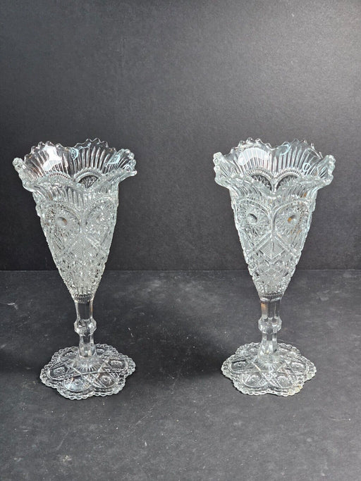 2 Pressed glass vases heavily decorated 1920s9" high 4" wide. Perfect, Antiques, David's Antiques and Oddities