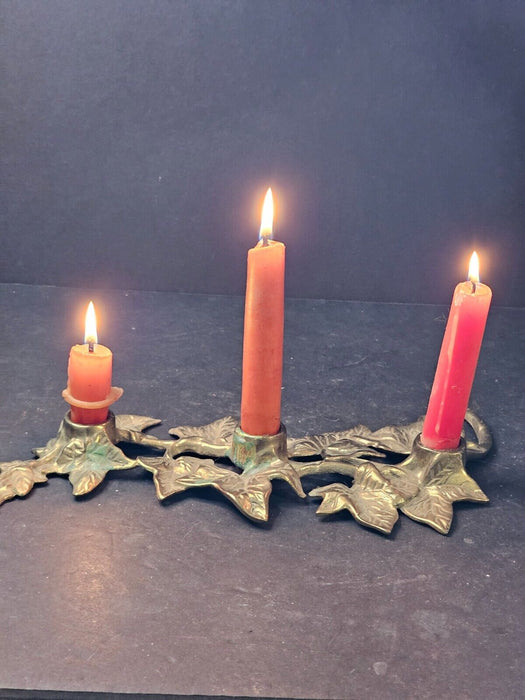 3 candle Brass leaf candle holder/solid brass at least 35 yrs old, Antiques, David's Antiques and Oddities