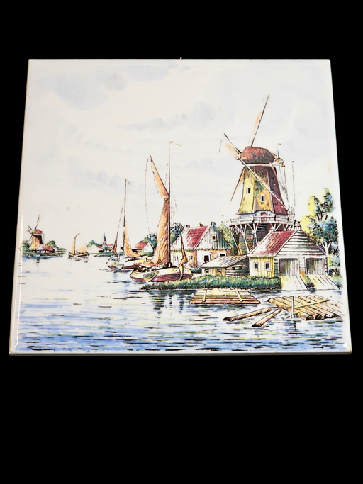 Hand painted Delft tile Holland multi colored. 6"x6" in size Windmills, Antiques, David's Antiques and Oddities