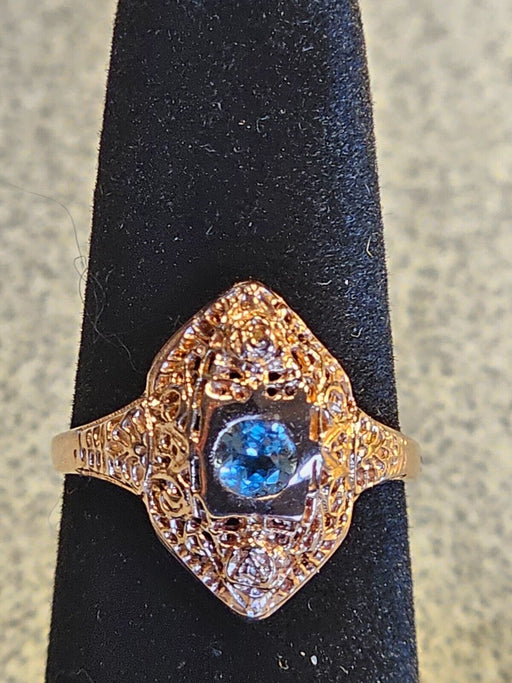 ladies ring aquamarine gold plated rose gold setting size 6., Antiques, David's Antiques and Oddities