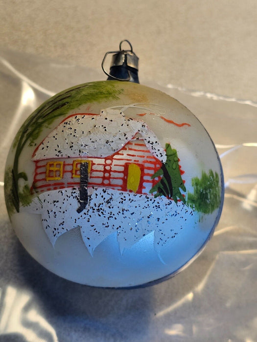 Christmas ball with house covered with snow. 3.5" from the 70s, Antiques, David's Antiques and Oddities