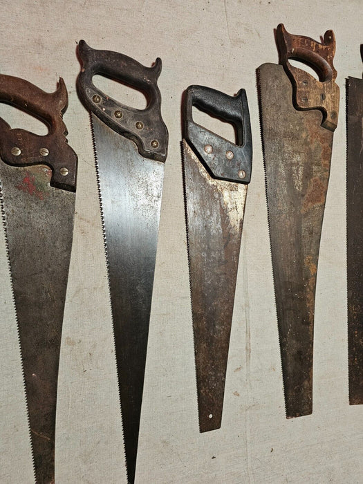 Old school hand saws total of 5 various ages/ great primitive look/, Antiques, David's Antiques and Oddities