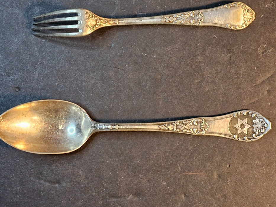 ww2 Jewish spoon fork and knife/ J. Farget/ silver plate/ Est Date 1940s/Poland, Antiques, David's Antiques and Oddities