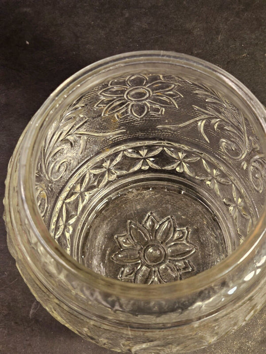 Pressed glass cookie jar/1920s/ perfect shape embossed floral pattern, Antiques, David's Antiques and Oddities