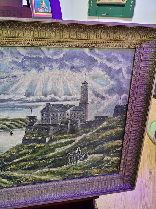 Hudson river school 32 x25.5 with frame as found. small wear tear last pic