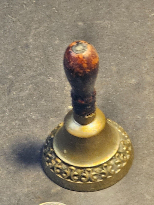 3" dinner bell late 1800s Brass wood handle embossed design on bell  classic, Antiques, David's Antiques and Oddities