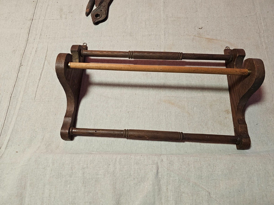 Oak towel bar. 1920 12 x19/ as found/kitchen bath, Antiques, David's Antiques and Oddities