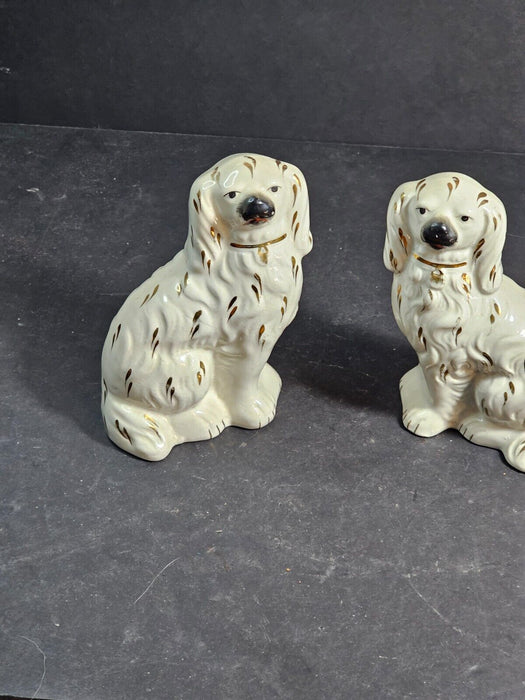 Staffordshire Dogs 6" high marked original white with gold flakes /perfect, Antiques, David's Antiques and Oddities