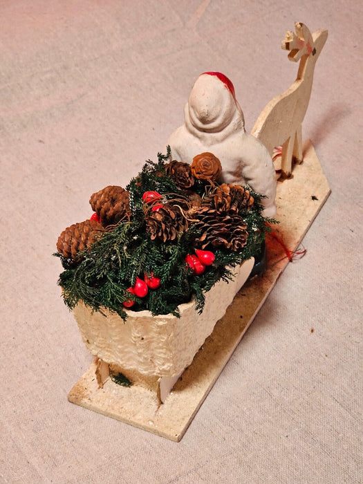 Santa sleigh with paper mache santa 1940s/50 as found/on wood base, Antiques, David's Antiques and Oddities