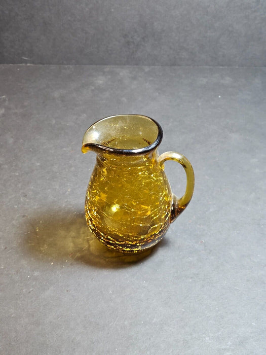 Mid Century Modern Amber Crackle Glass Amber Pitcher 4x3 with Applied Handle an, Antiques, David's Antiques and Oddities