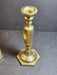 Title: 1960s/70s Brass Candlestick Pair: A Blend of Geometry and Craftsmanship, Antiques, David's Antiques and Oddities