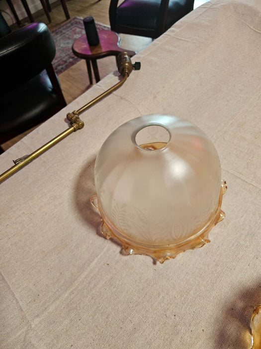 Light globes 10" wide 8" H/Etched as pictured clear frosted to amber as found, Antiques, David's Antiques and Oddities