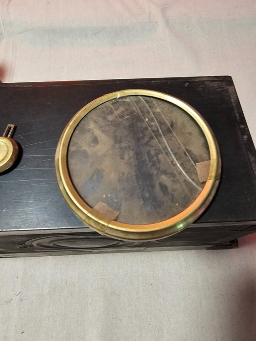 Old Ingram clock as found/19 x12 x8/ wood construction with pendulum